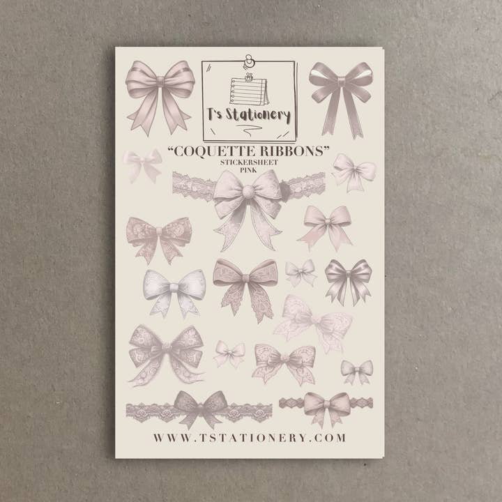 "Coquette Ribbons" Sticker Sheet for wholesale by T's Stationery