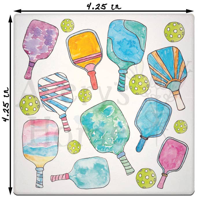 Colorful Pickleball Paddles Absorbent Stone Coaster for wholesale by Avery's Home