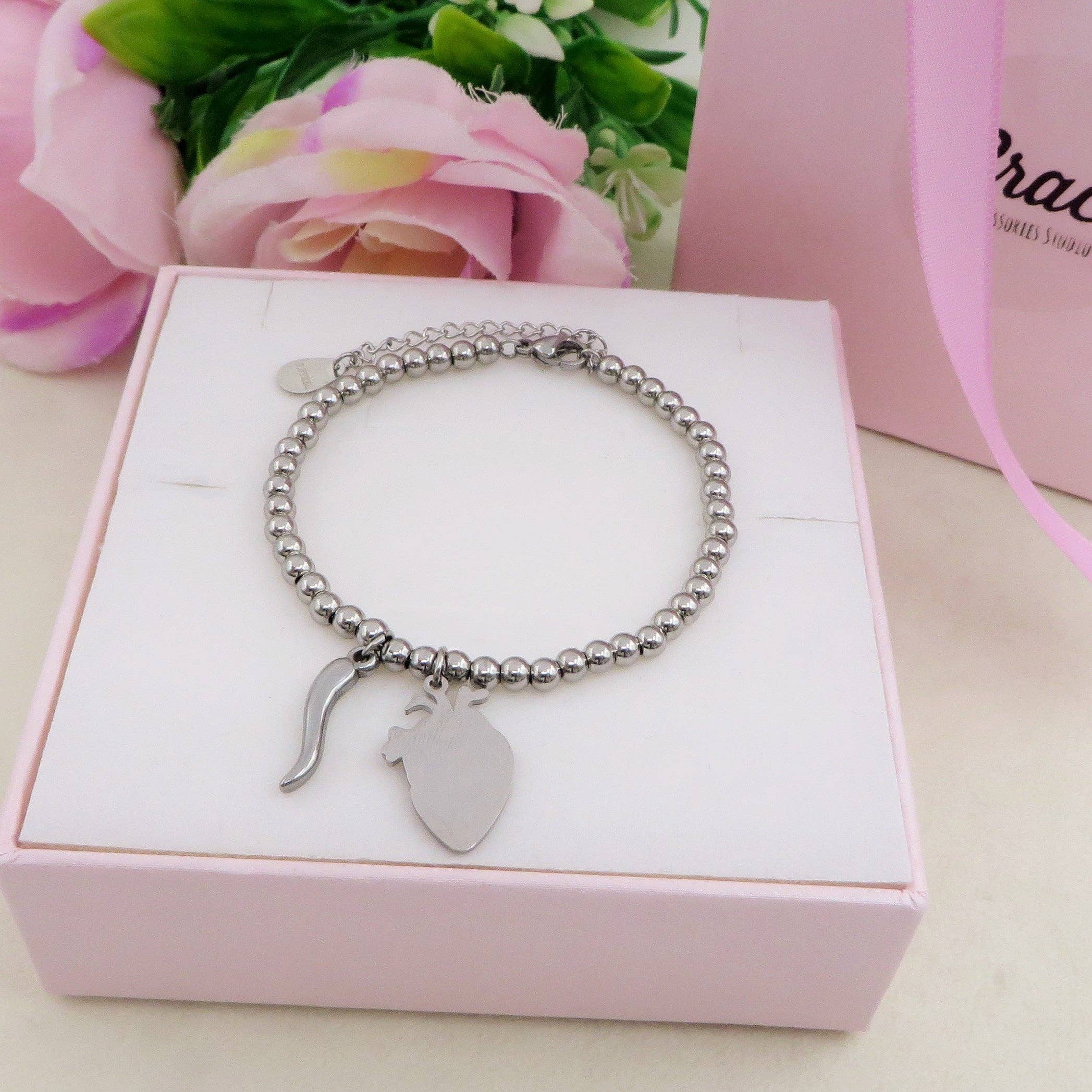 Daemon srls - Wholesale Charm/Dangle Bracelet - HUMAN HEART charm BRACCIALE  Pallini ~ ACCIAIO inossidabile - Bracciale cuore anatomico con ciondoli10