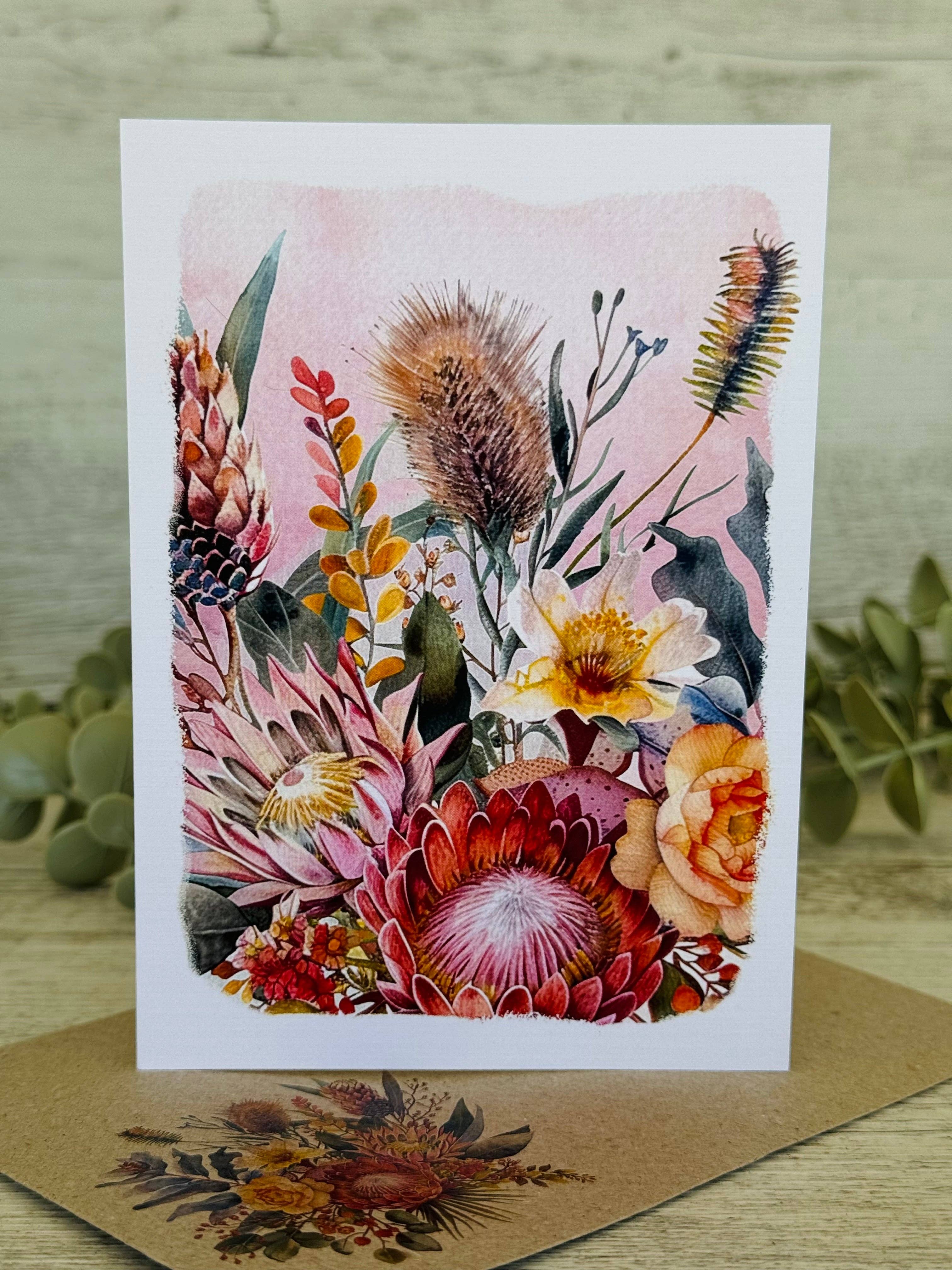 Scattered Seed Co - Wholesale Stationery/Notecard Set - AUSTRALIAN FLORALS with borders Blank cards set of 44