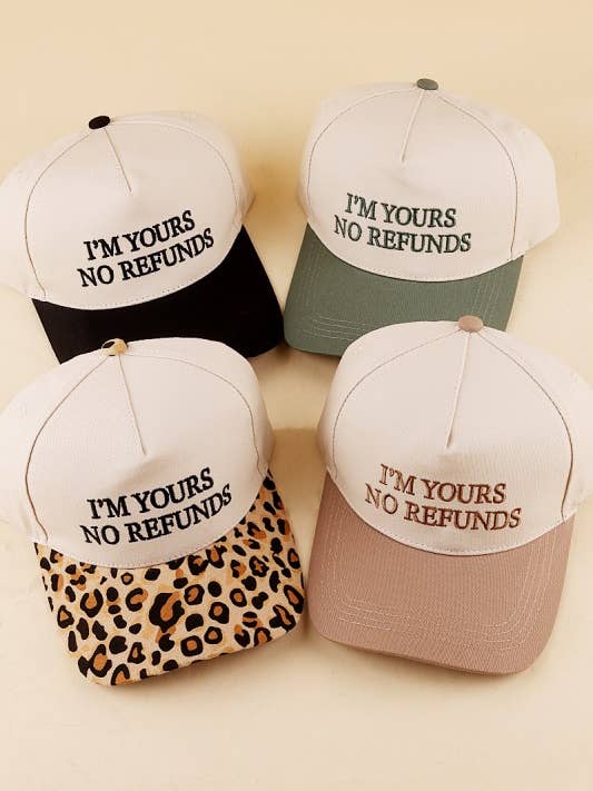I'm Yours No Refunds Two Tone Canvas Cotton Cap for wholesale by Vanilla Monkey
