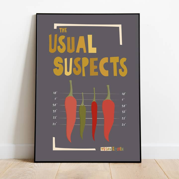 Usual Suspects Vegan Movie - Vegetarian Kitchen Retro Foodie for wholesale by Jaffa Orange