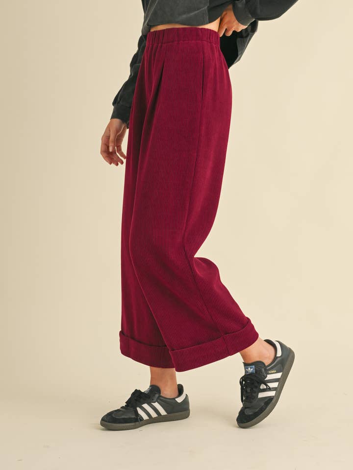 Heyson - Wholesale Pants - Women's - LP1017 High-Waisted Pleated Corduroy Pants