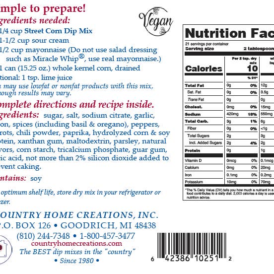 Country Home Creations - Wholesale Dip - Street Corn Dip Mix 1