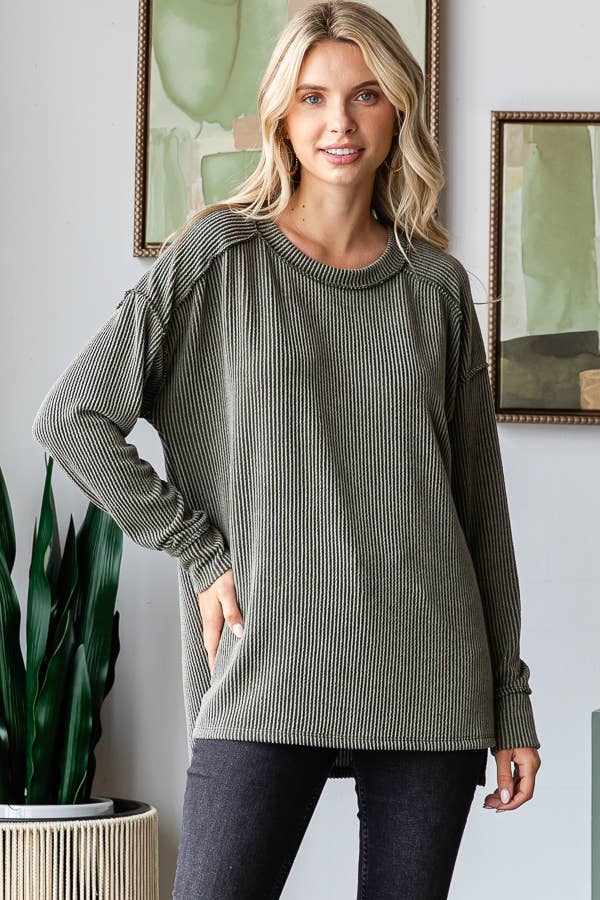 7th Ray - Wholesale Tunic - Women's - Women's Textured Rib Knit Top with Split Sides T56406