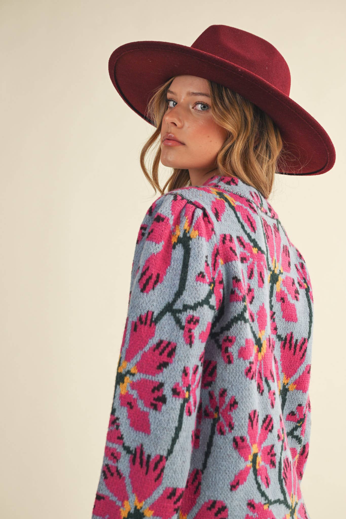 &MERCI - Wholesale Knit Sweater - Women's - FLORAL MOCK NECK SWEATER MSW1110152