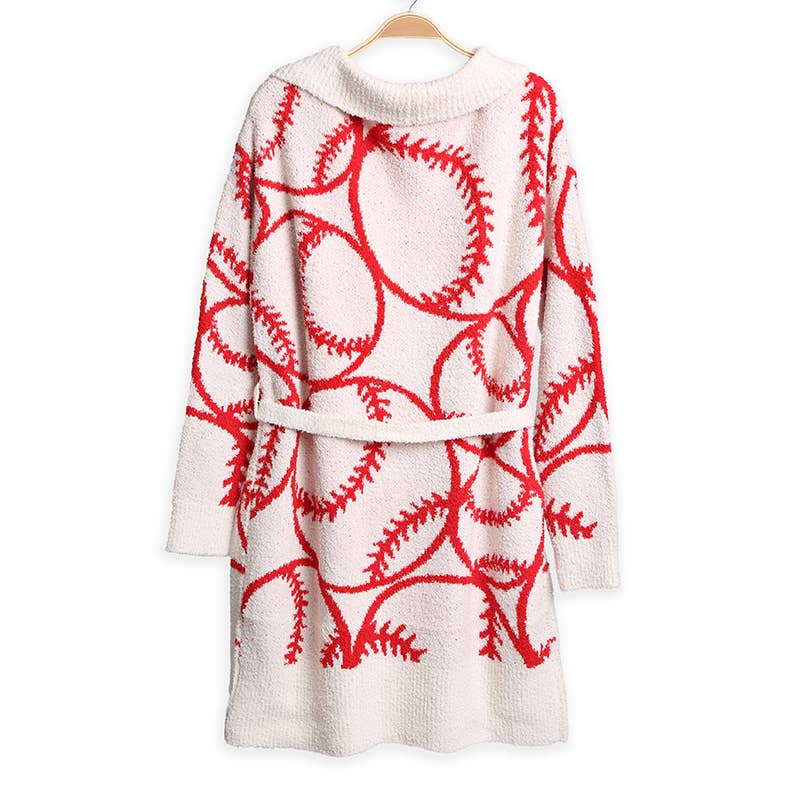 ROUGE Peignoir doux à motif de baseball avec poches avant en vente sur Faire2