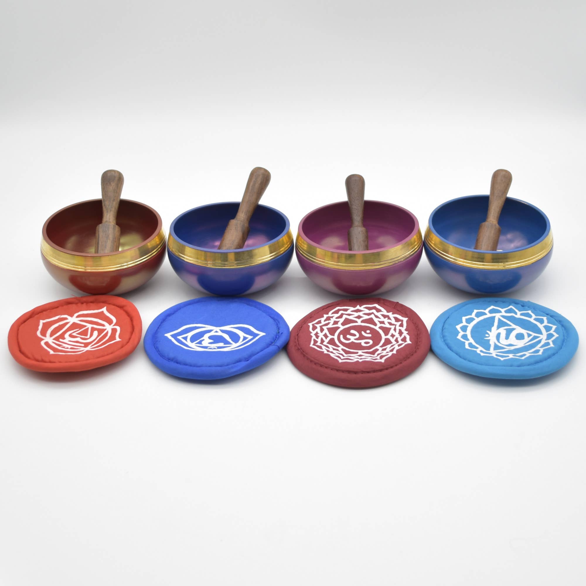 Blue Brown Green Pink Purple Red 7 Chakra Singing Bowls Meditation Bowls Set for wholesale on Faire5
