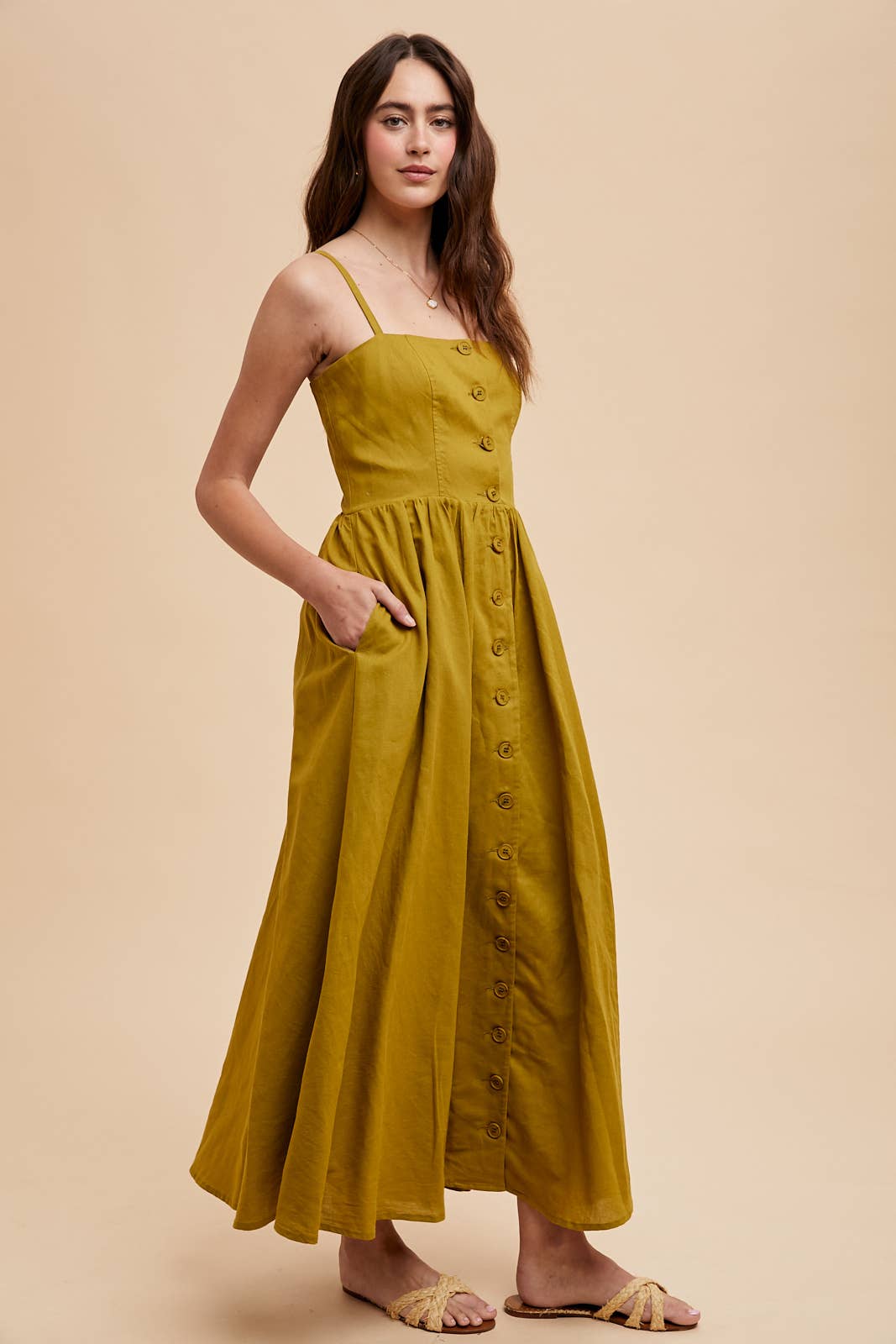 In Loom - Wholesale Dress - Women's - LINEN BLEND BUTTON DRESS7