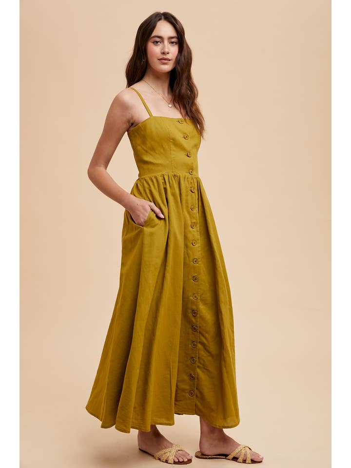 In Loom - Wholesale Dress - Women's - LINEN BLEND BUTTON DRESS7