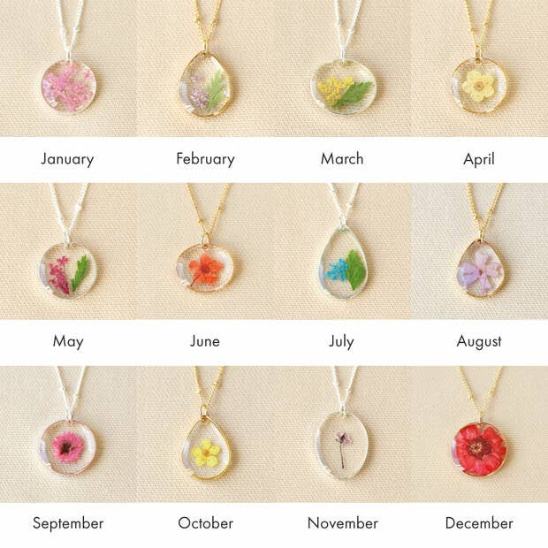 Lisa Angel - Wholesale Pendant/charm necklace - Pressed Birth Flower Pendant Necklaces