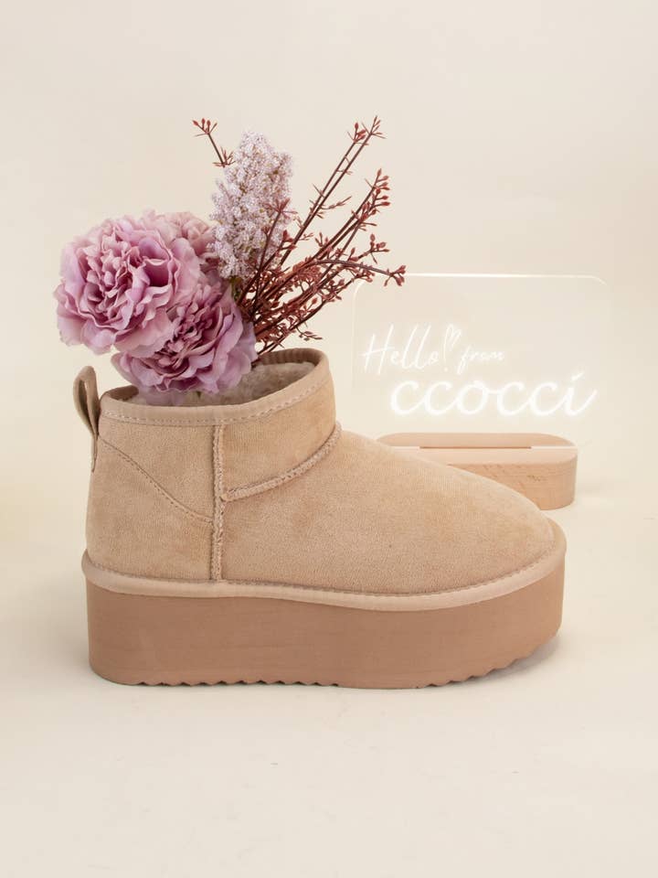 CCOCCI - Wholesale Platform Heels - Women's - BENJI MINI ANKLE PLATFORM HEEL FUR-LINED FUR LINED BOOTS