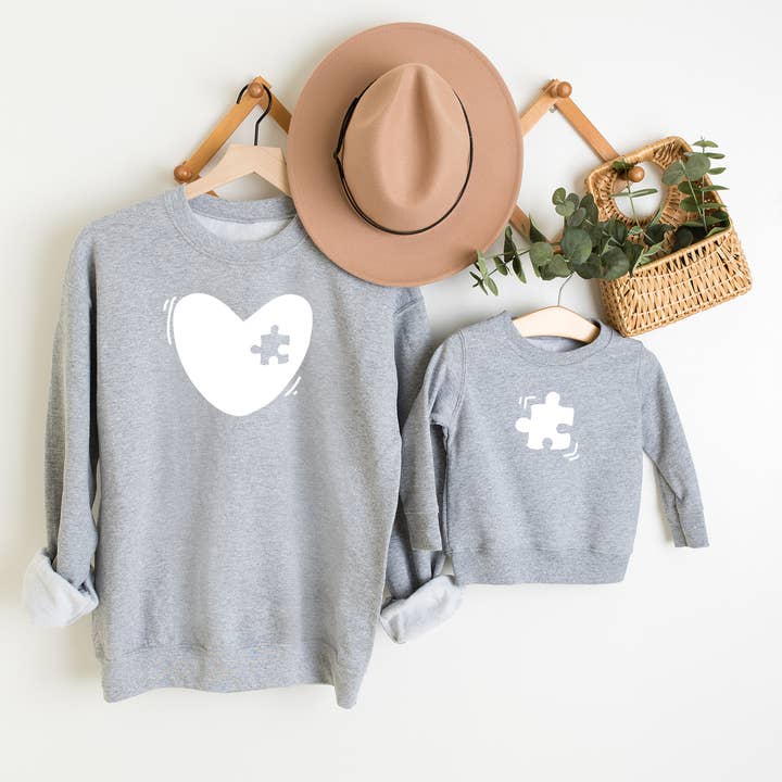 Heart and Puzzle Piece Sweatshirts | Mommy and Me for wholesale by G & J Avenue