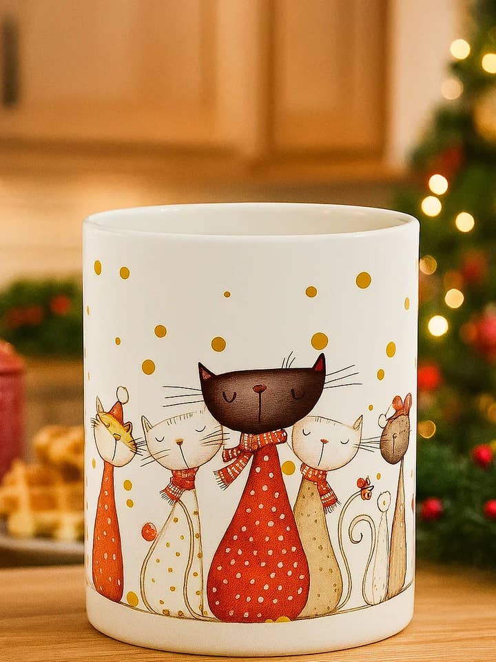 Whiskered Wonders Winter Mug - Handmade Cat Coffee Mug | American Taina Crafts for wholesale by American Taina Crafts