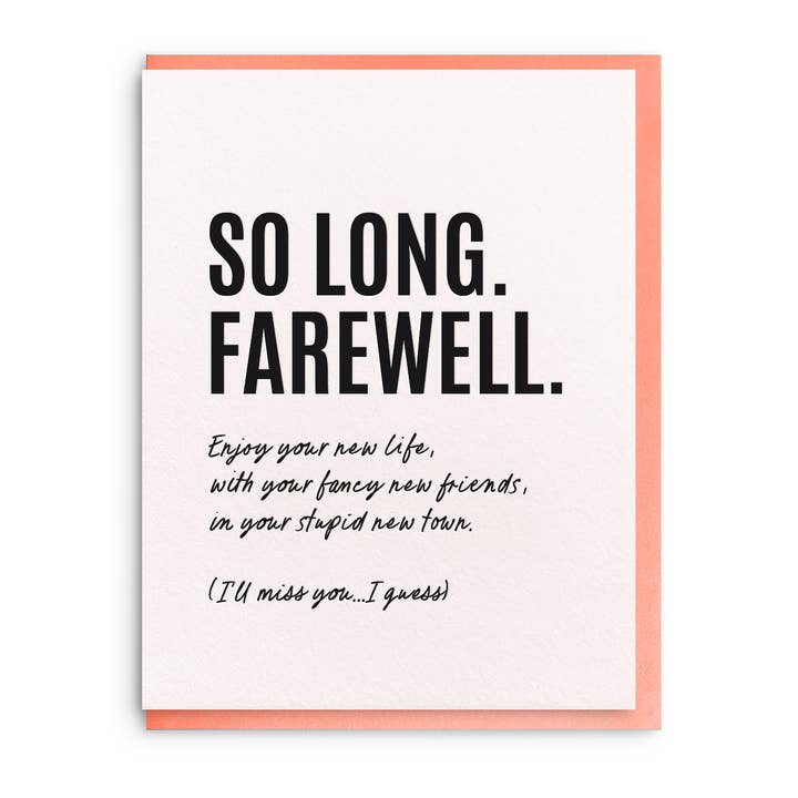 So Long - Letterpress Everyday Greeting Card for wholesale by Dahlia Press