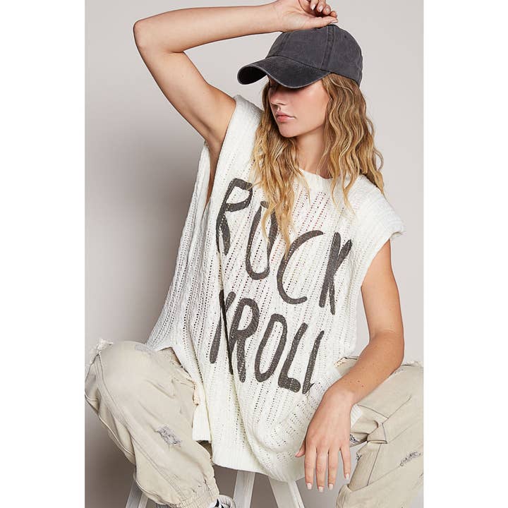 Pol Clothing - Wholesale Knit Sweater - Women's - Graphic lettering round sleeveless top