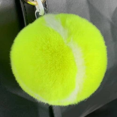 FLUORESCERANDE GRÖN Nyckelring med äkta utterpäls tennisboll för wholesale på Faire0