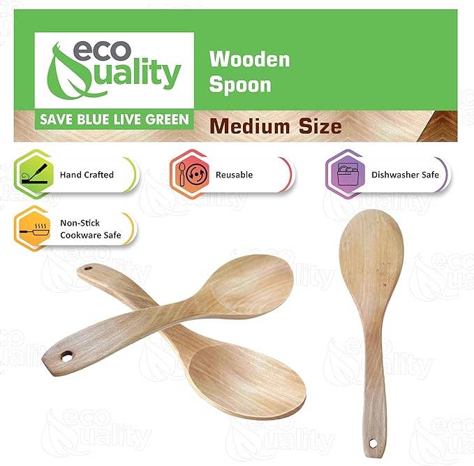 EcoQuality - Wholesale Kitchen Spoon - Solid Wood Cooking Spoon for Stirring & Serving1