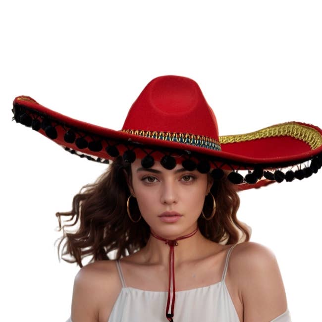 Red Pom Sombrero for wholesale by KBW Global Corp.