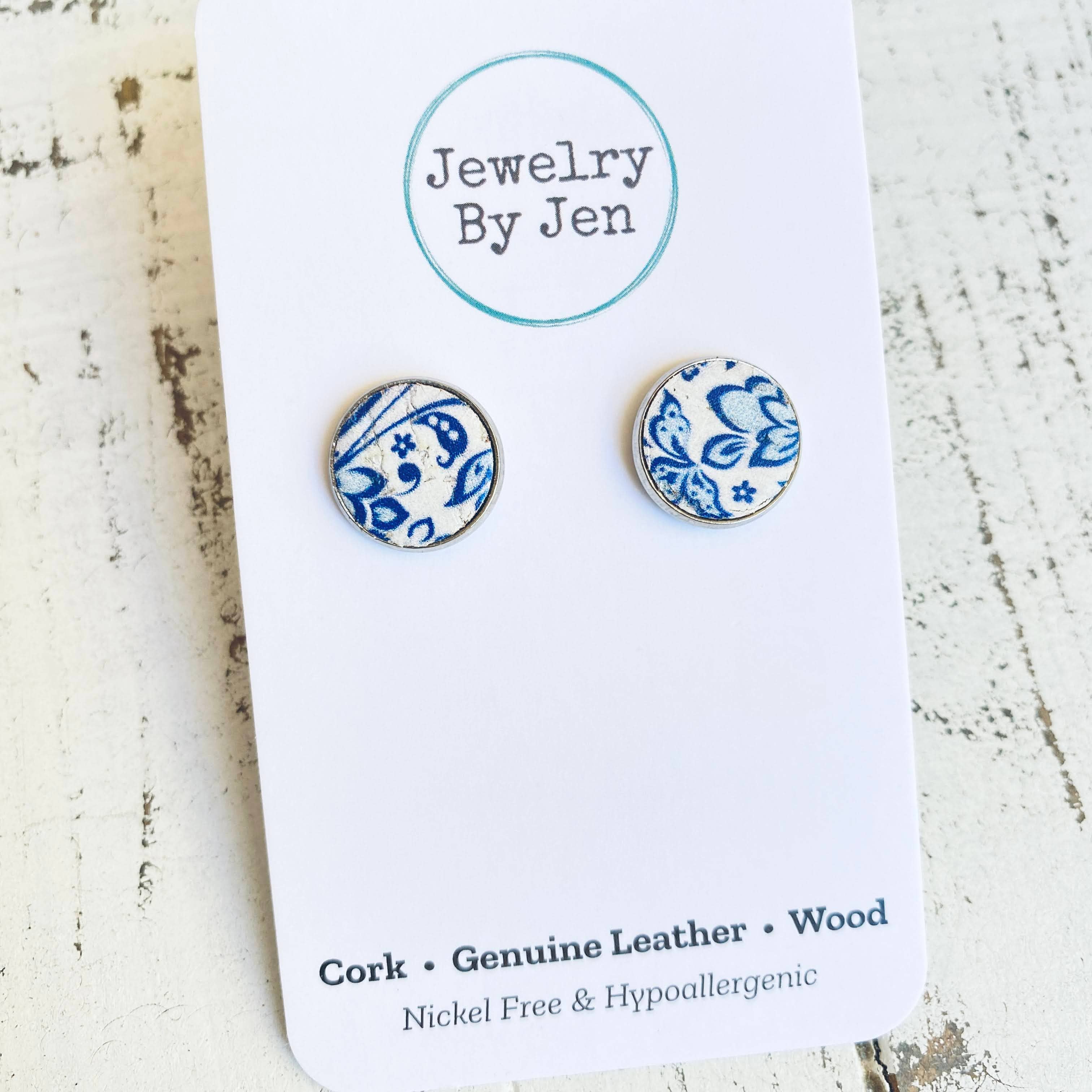 Jewelry By Jen - Wholesale Stud/Post Earrings - Stud Earrings: Blue & White Fine China Pattern1