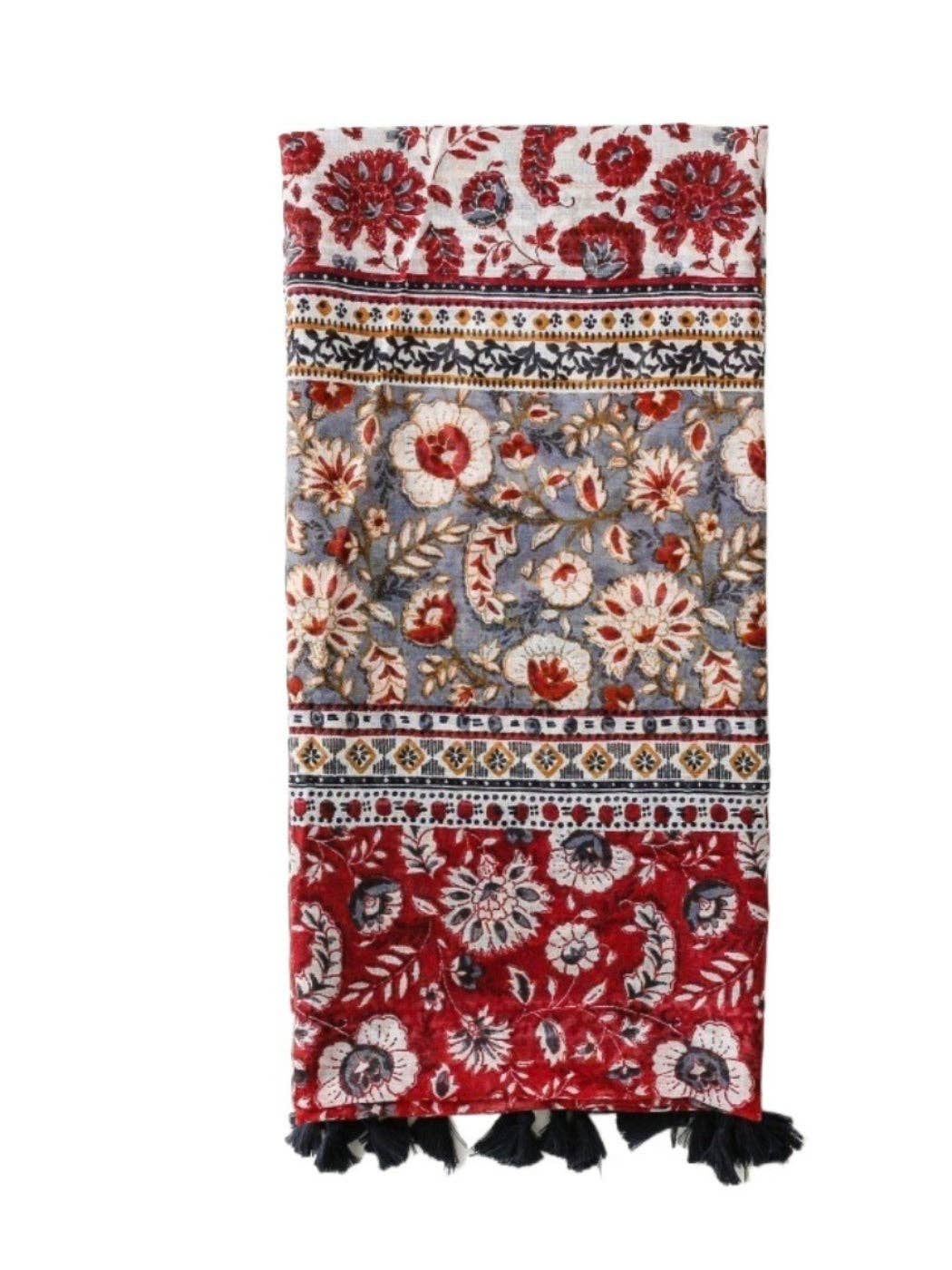 Red Scarvii - Bohemian Floral Geometric Tassel Scarf for wholesale on Faire3