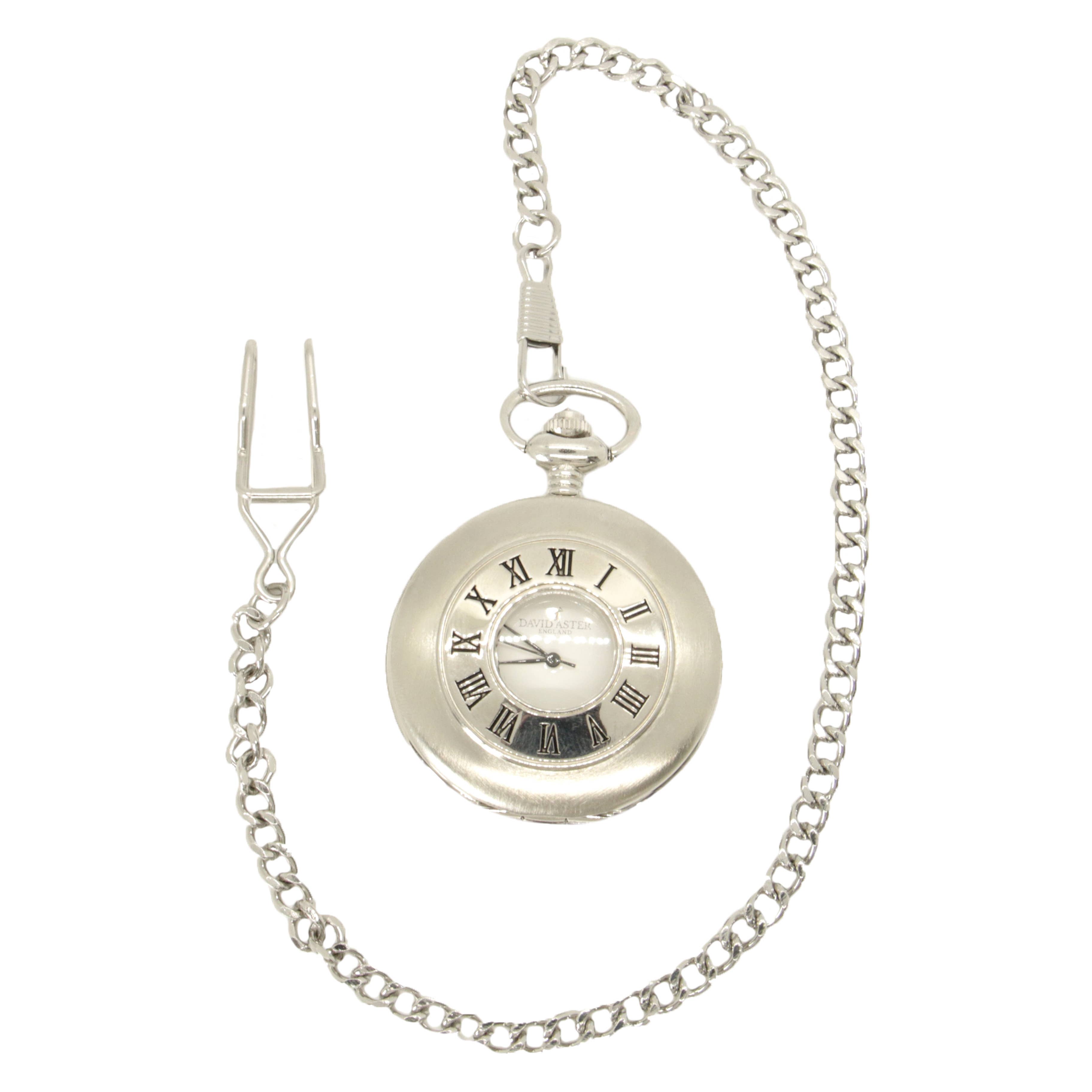 Dalaco - incorporating David Aster - Wholesale Pocket Watch - Men's - Silver & White Quartz Half Hunter Pocket Watch2