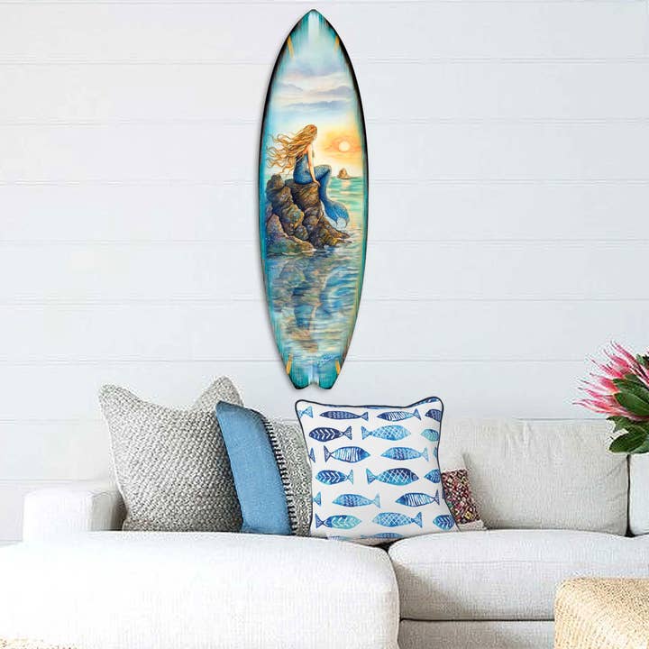 Designocracy - Wholesale Wall Accent - Mermaid Surfboard Wall Art– Handcrafted Coastal Decor