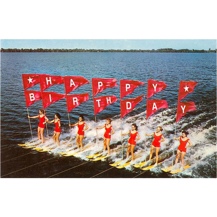 Greeting Card HB-48 Happy Birthday, Water Skiers for wholesale by Found Image Press