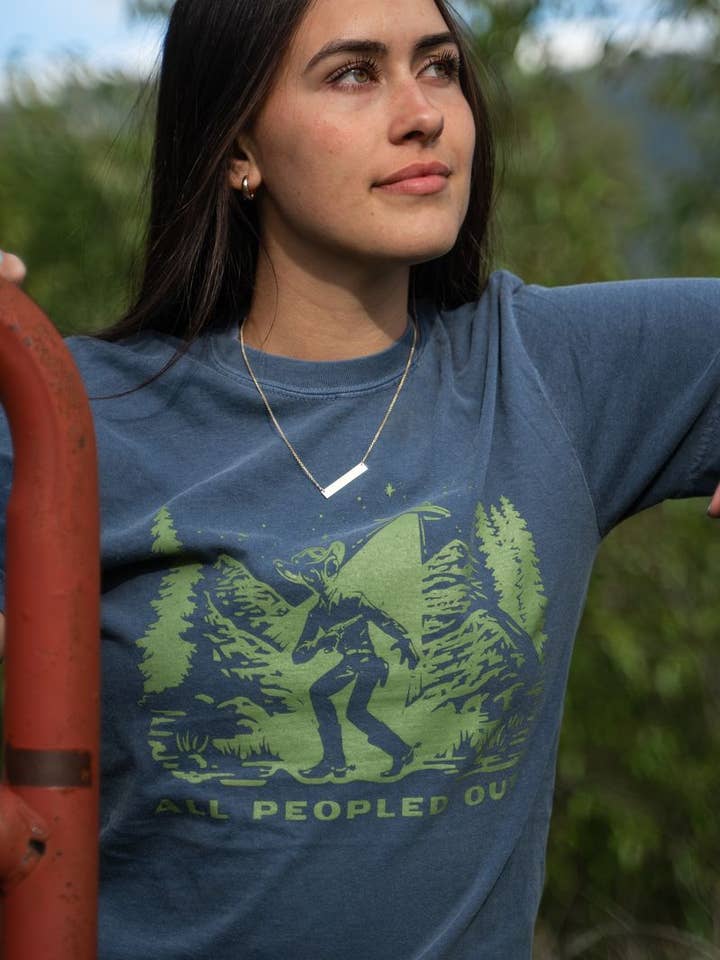 The Montana Scene - Wholesale Screen Printed T-Shirt - Women's - All Peopled Out Unisex Tee - Denim0