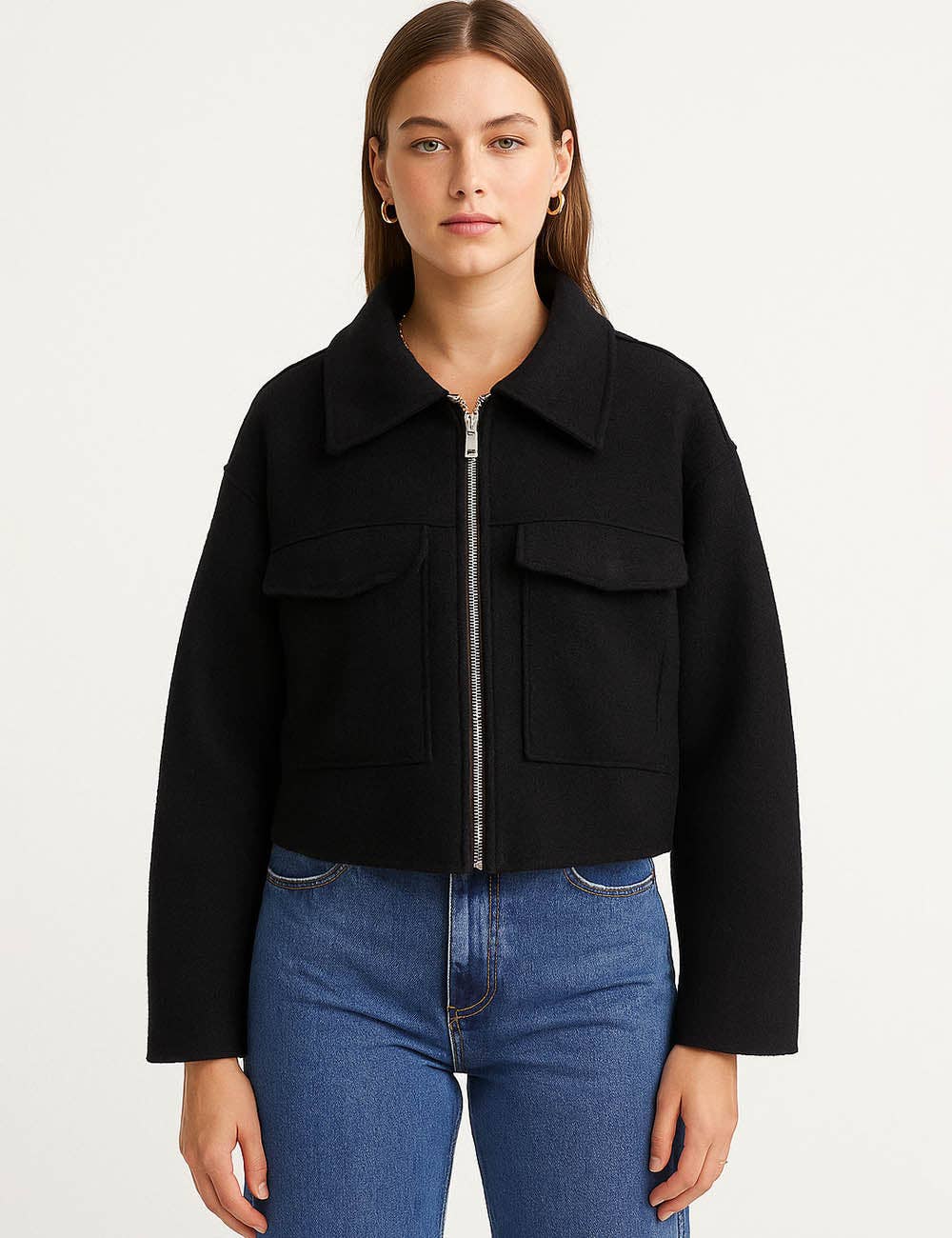 Sweetkama - Wholesale Jacket - Women's - Ladies Turn Down Collar Boxy Cropped Wool Blend Jacket14