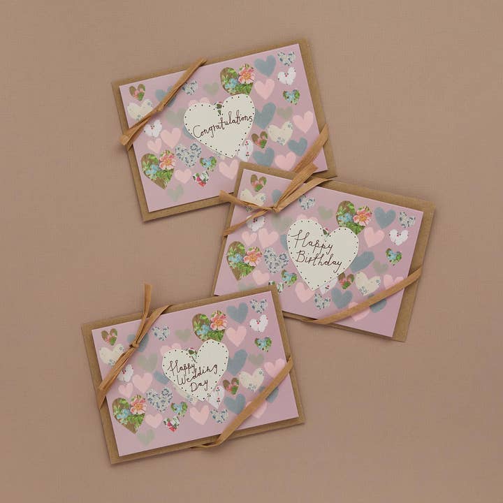 Pink Heart Collage Cards for wholesale by Buddug