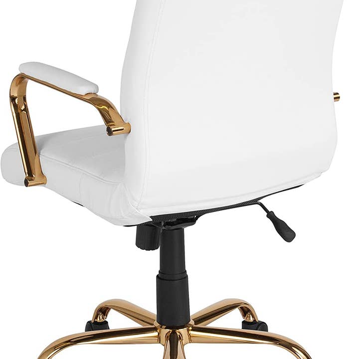 Stylish Adjustable White Leather Office Chair with Gold Base for wholesale on Faire