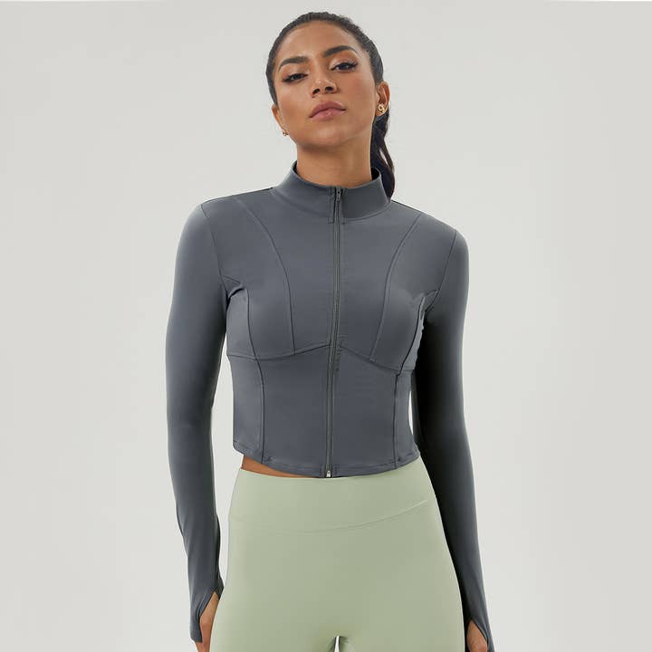 Full Zipper Crop Long Sleeve Sport Fitness Track Jacket for wholesale by Sodalemon