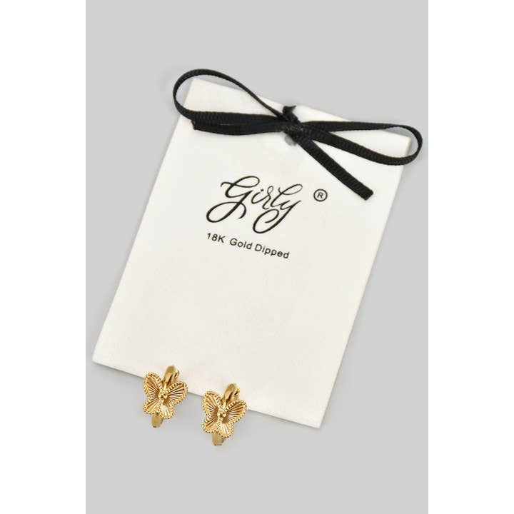 TEXTURED 18K GOLD DIPPED BUTTERFLY HOOPS for wholesale by Girly