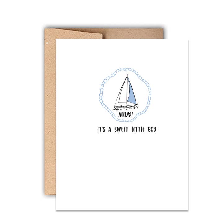 Ahoy Sweet Little Boy Letterpress Baby Shower Card for wholesale by Stack Paper Press