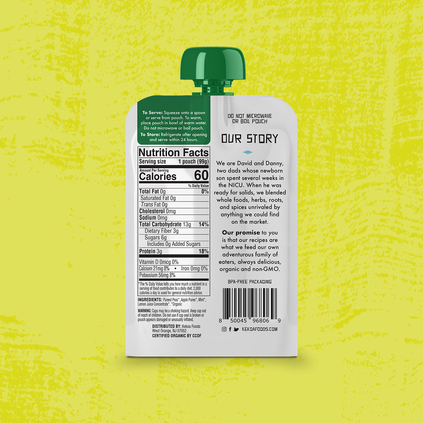 Kekoa Foods - Wholesale Baby Food - Peas & Mint Squeeze Pouch, 100% Organic Vegetarian Baby Food Purée1