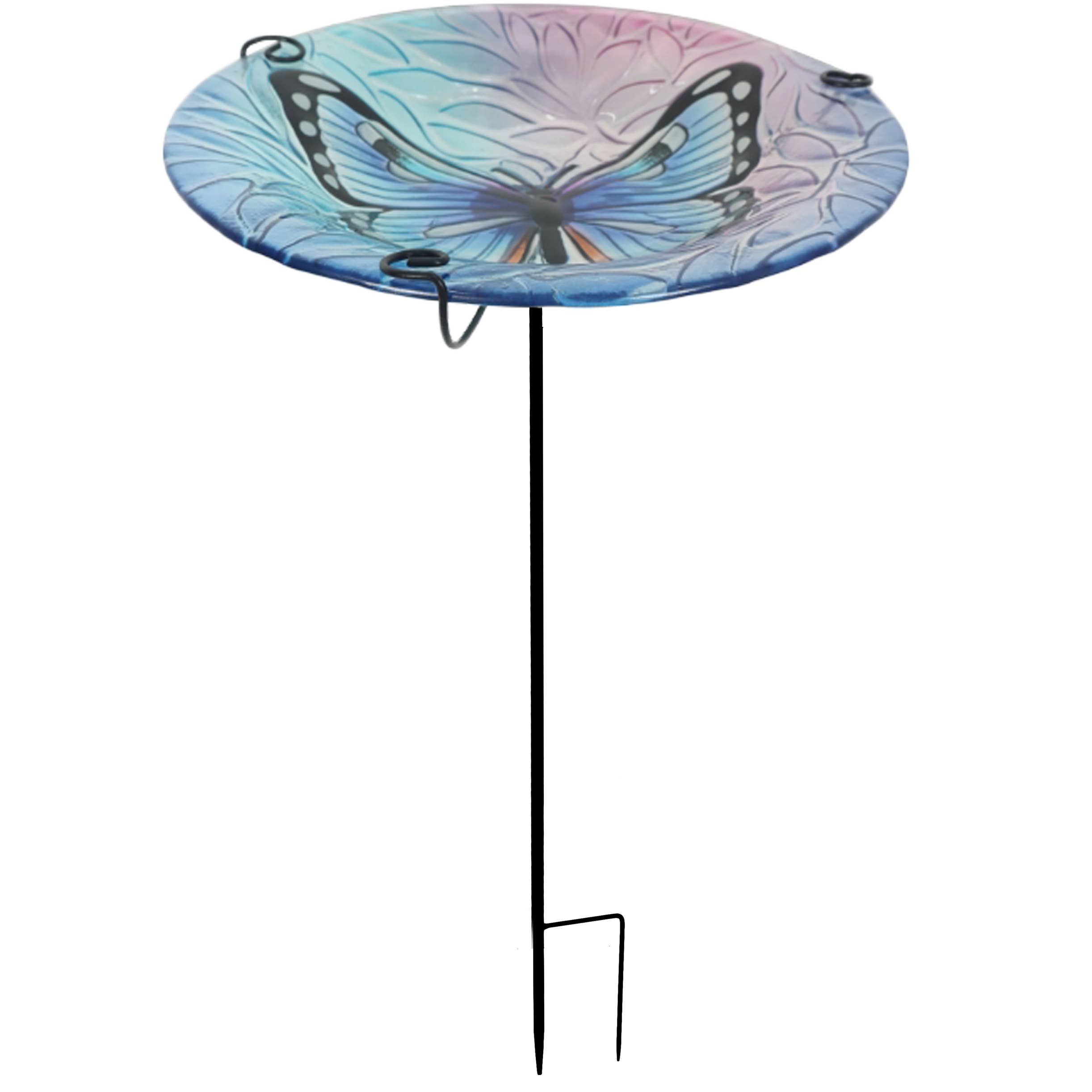 Continental Art Center - Wholesale Bird Bath - Butterfly Pattern Glass Bird Bath Garden Stake0