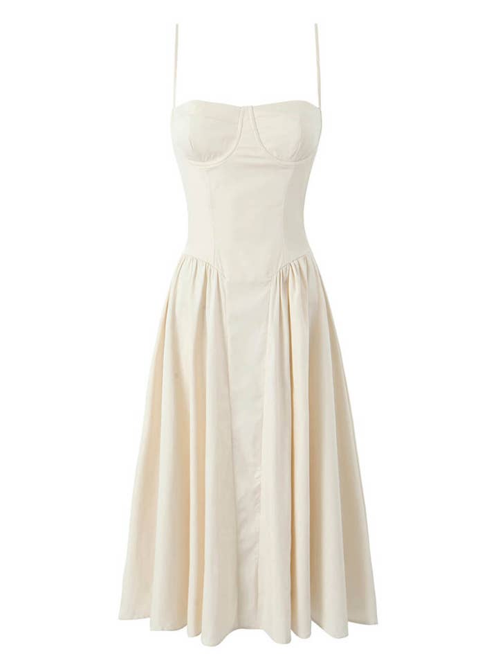 Solid Color Square Neck Pleated Midi Dress DP25D436 for wholesale by Dipped Shop