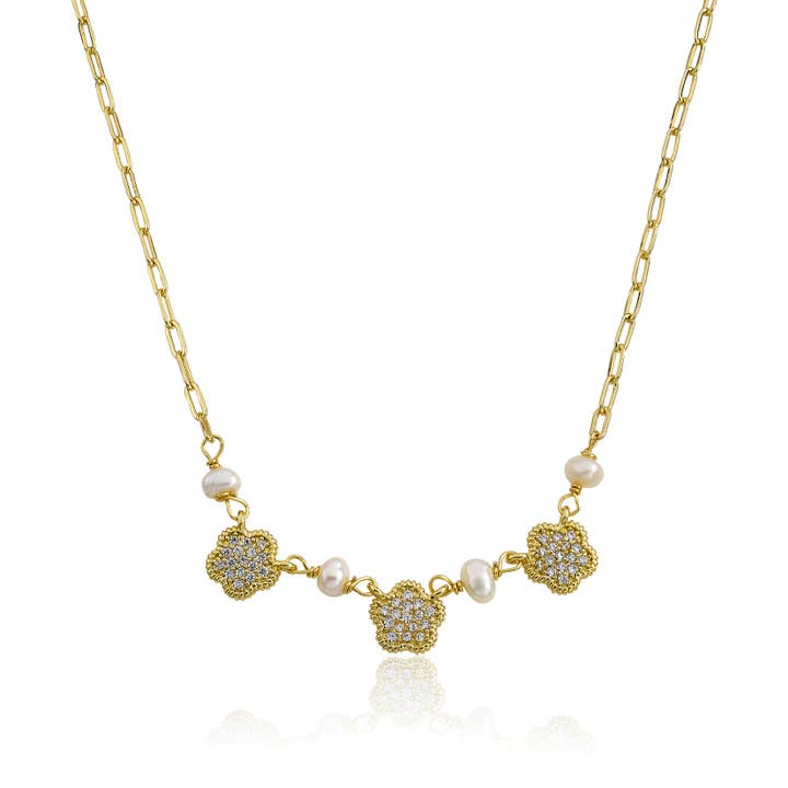 Micro Pave Flower Necklace for wholesale by Little Miss Twin Stars