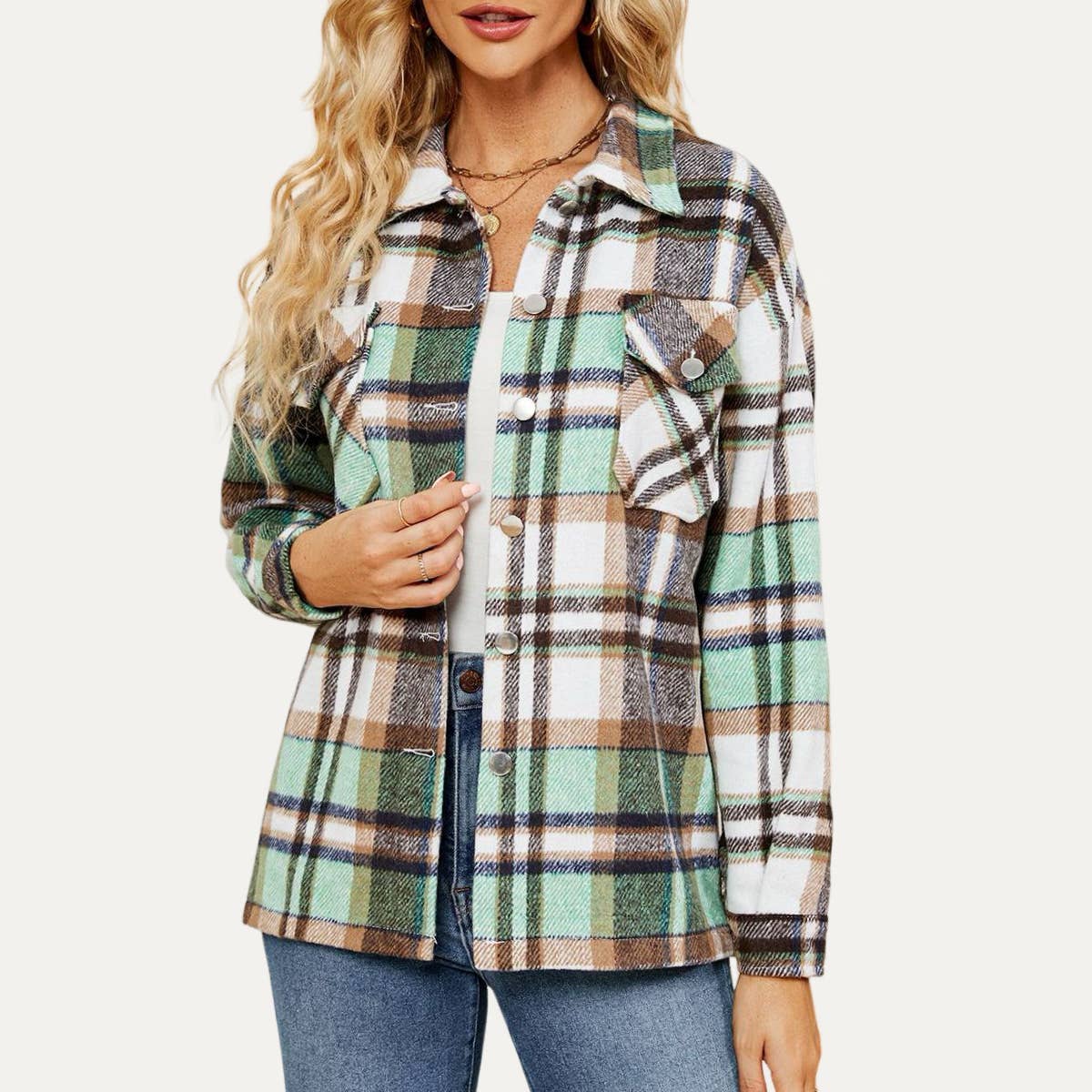 The Moment Collection – wholesale Shirt Jacket/Shacket - Women’s – Never Outdated Multicolor Plaid Pattern Button-Up Shacket8
