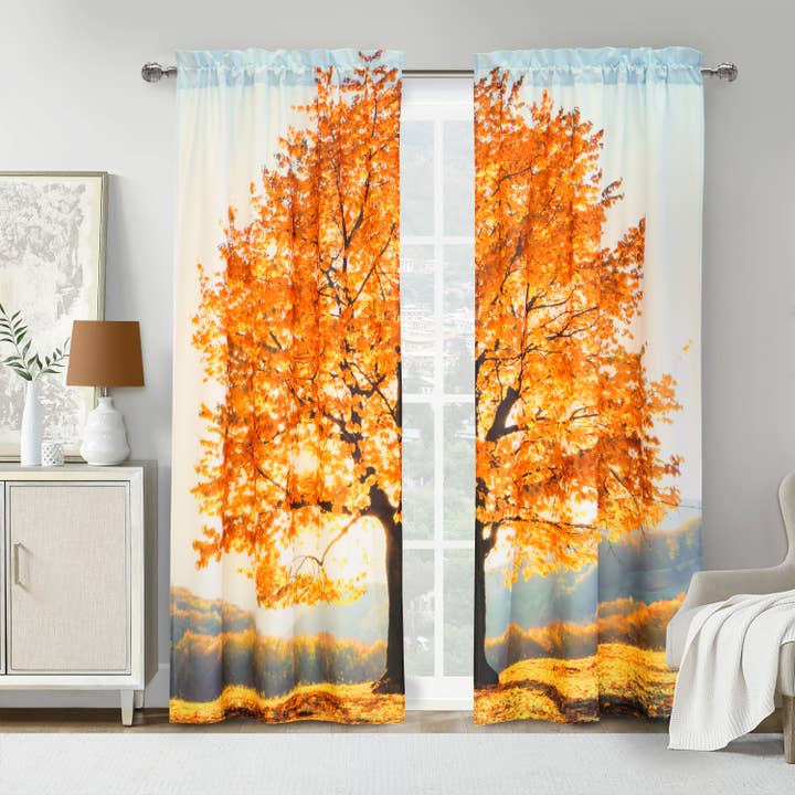 Paire de rideaux Photo Real Fall Tree, 38 x 84, multicolore pour la vente par Commonwealth Home Fashions