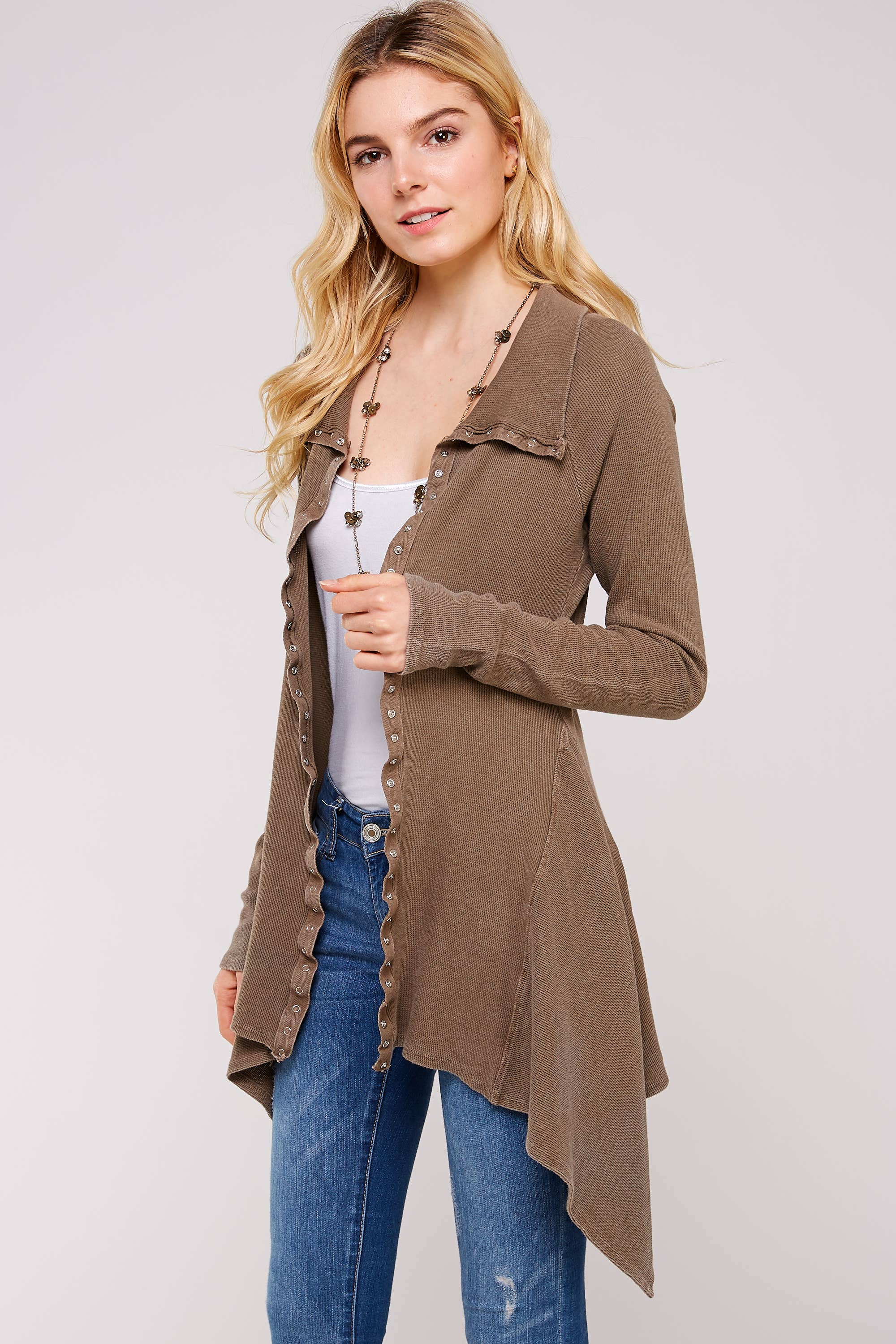 Urban X Apparel – Blusão - Mulher por atacado – Jaqueta térmica de botão lavado Urban X L/S com gola53