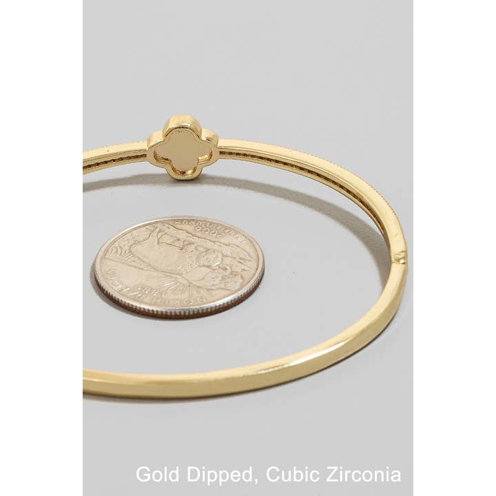 The Looks by Fame Accessories - Wholesale Bangle Bracelet - Gold Dipped Cz Pave Row And Clover Hinge Bangle Bracelet