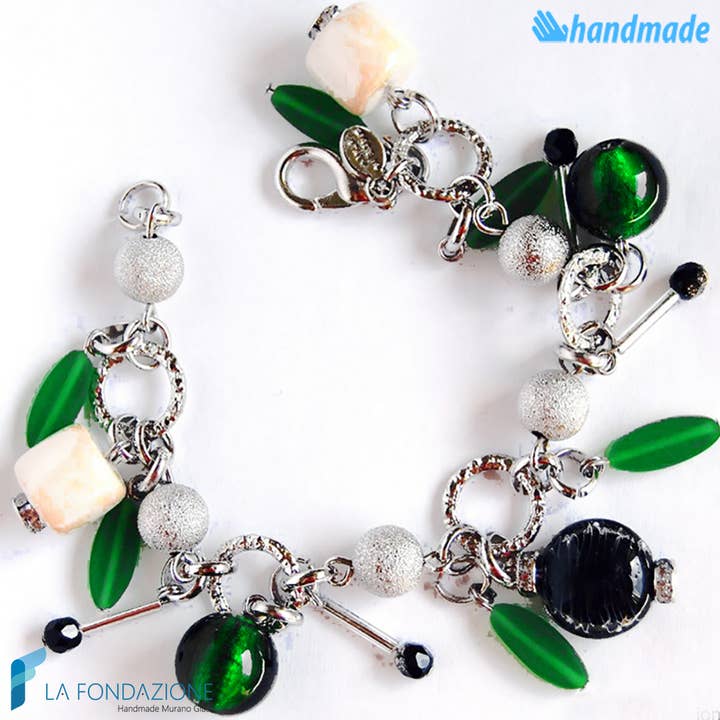 Emerald Charm - Muranoglas armbånd for engroshandel hos La Fondazione - Handmade Murano Glass