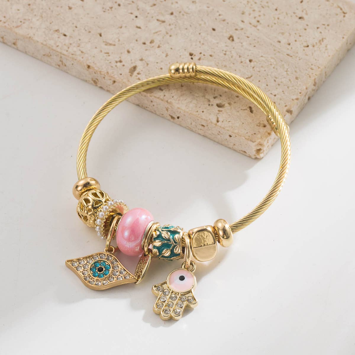 ACCITY - Wholesale Charm/Dangle Bracelet - Beaded Evil Eye Hand Charm Adjustable Bracelet_CWAJE059191