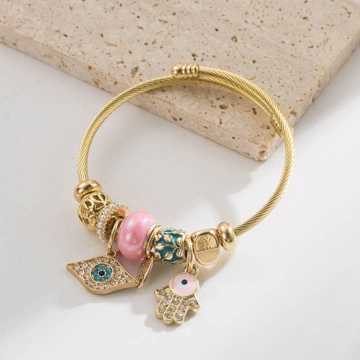 ACCITY - Wholesale Charm/Dangle Bracelet - Beaded Evil Eye Hand Charm Adjustable Bracelet_CWAJE059191