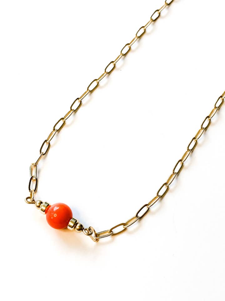 Clarke | Coral | Gold-filled Paperclip Chain Necklace | A+B for wholesale by Aves + Brit | Handmade Midwest Modern Jewelry