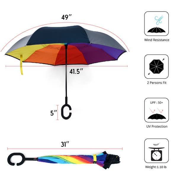 Selini New York - Vente Parapluie – unisexe - Parapluie inversé arc-en-ciel2