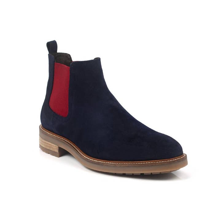 Boots Chelsea en daim bleu SENDOR-MARINO-BORDEAUX pour la vente par Men's Heritage