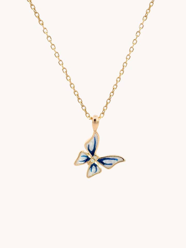 Collier Papillon Or Bleu - Cadeau pour Elle pour la vente par Gratinsta